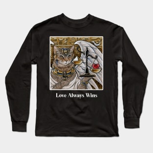 Egyptian Cat With Scale - Love Always Wins - White Outlined Version Long Sleeve T-Shirt